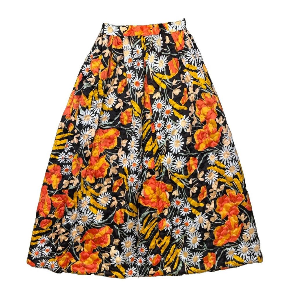 Vintage High Rise Handmade Daisy Dark Floral 60s 70s Mod Skirt Midi Maxi Boho
